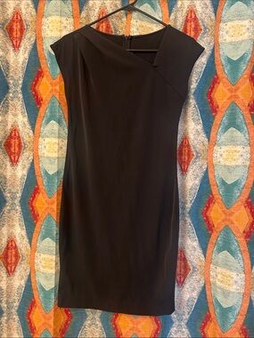 Elie Tahari Black Sheath Dress with Unique Neckline